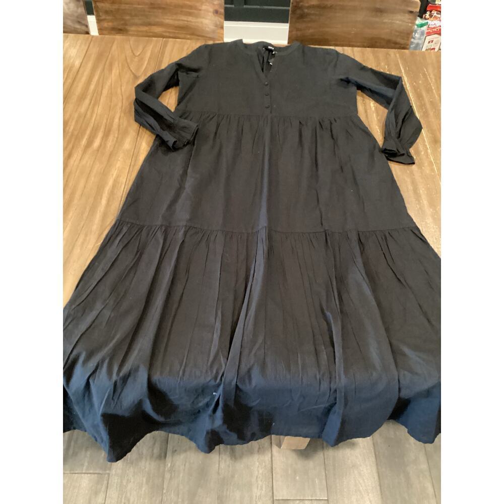 ABLE Jane Maxi Midi Dress Tiered Long Sleeve Black Cotton Fall L NWT - Picture 2 of 9